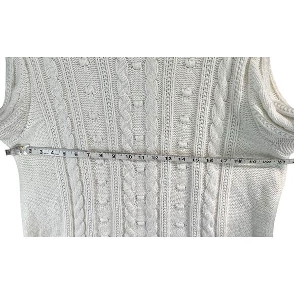 Lands End Sweater Womens L Petite Cream Cable Knit Fisherman Turtleneck Cozy - Picture 5 of 14